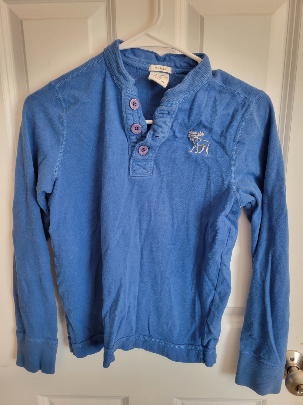 Abercrombie & Fitch Kids Light Blue Long-Sleeve Henley with Moose Embroidery